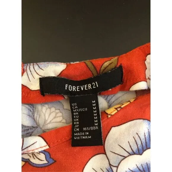 Forever 21 Women Size Medium Rust Floral Short Sleeve Button Back Dress - Picture 11 of 12